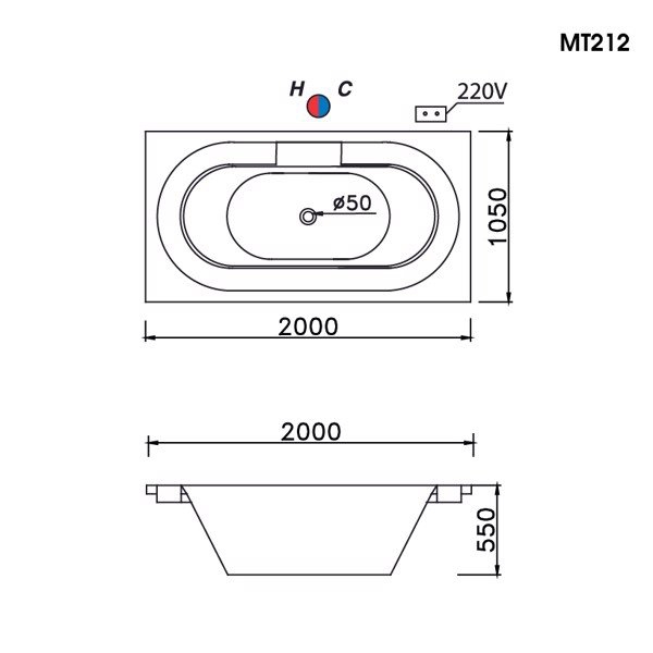 Bồn tắm xây 2m massage Caesar MT212 - 3