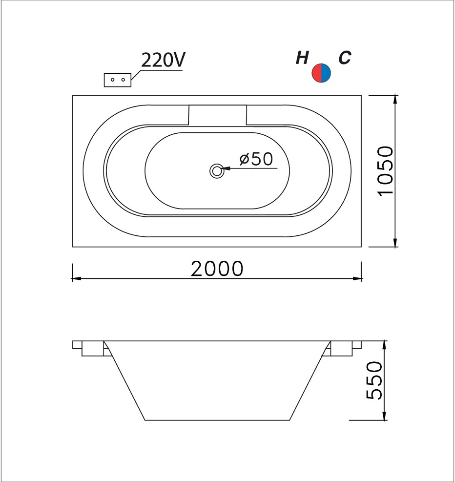 Bồn tắm xây 2m massage hơi Caesar MT212S - 2