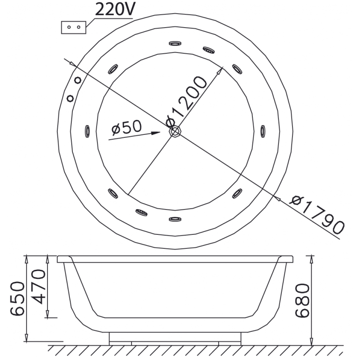Bồn tắm xây dáng tròn 1m7 massage Caesar MT6470A - 2