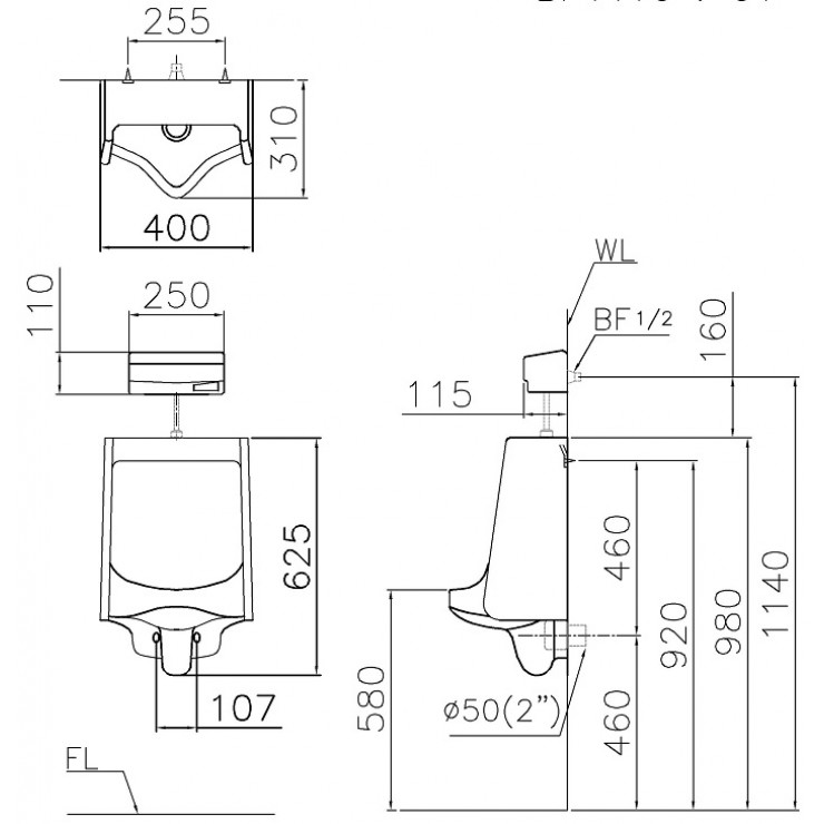 Bồn tiểu nam treo tường Caesar U0240 U0240 - 4