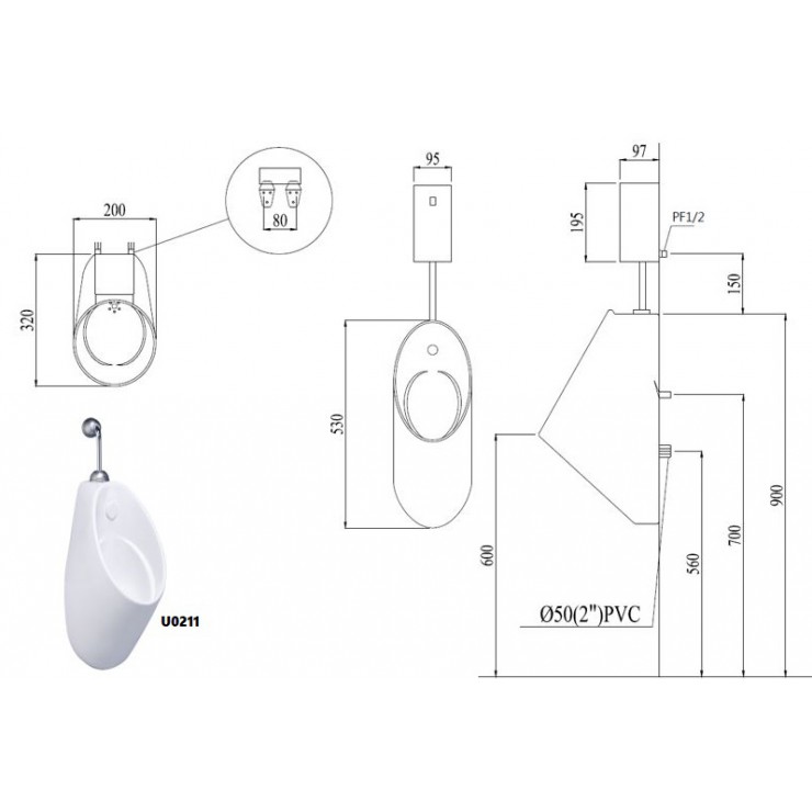 Bồn tiểu nam treo tường Caesar U0211 U0211 - 4