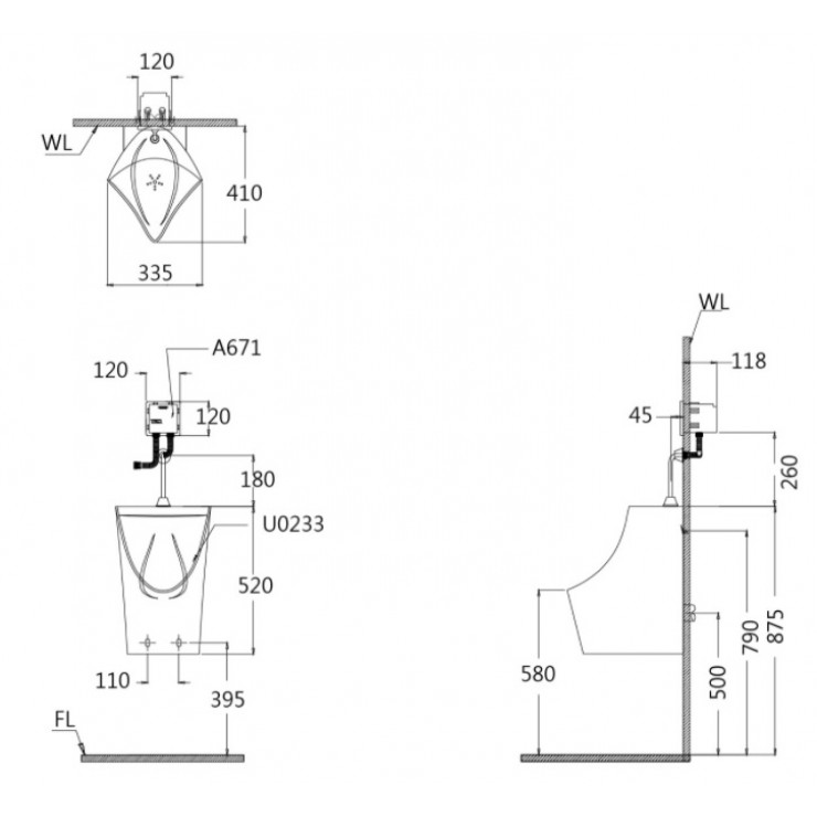 Bồn tiểu nam treo tường thoát ngang Caesar U0233 U0233 - 2
