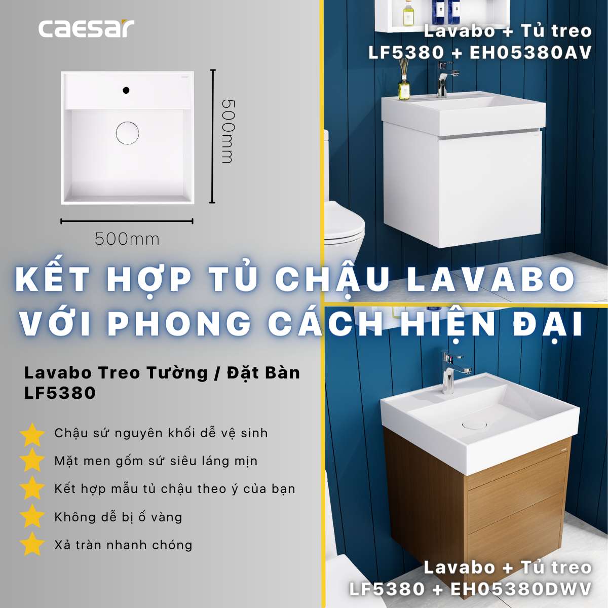 Chậu lavabo đặt bàn Caesar LF5380 LF5380 - 6