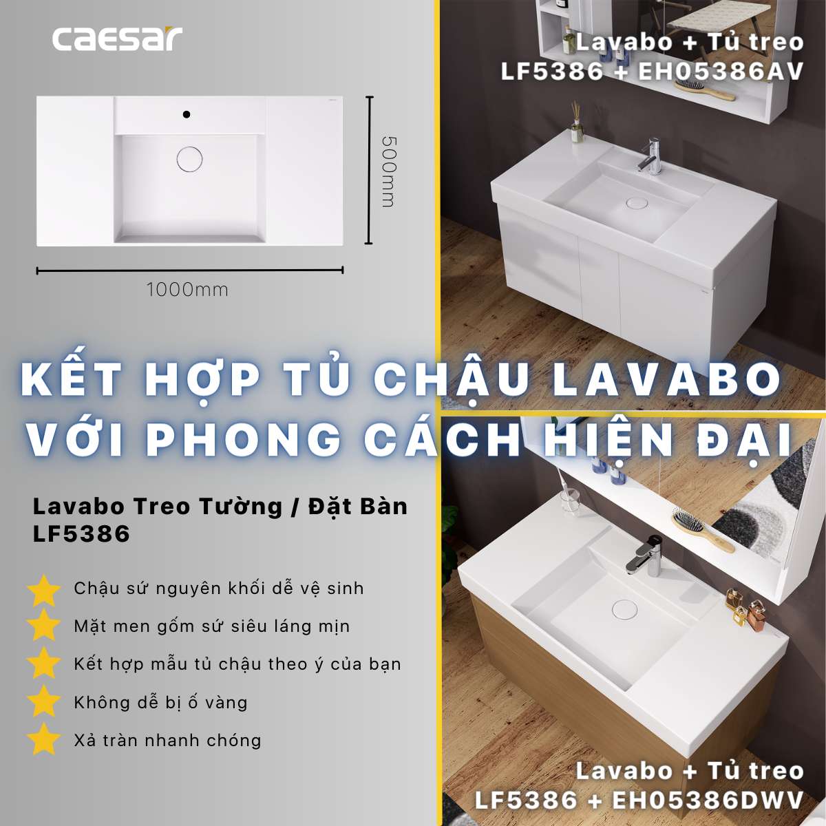 Chậu lavabo đặt bàn Caesar LF5386 LF5386 - 6