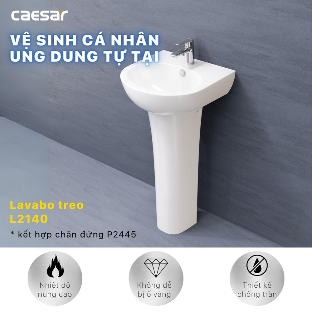 Chậu rửa lavabo treo tường chân dài Caesar L2140+P2445 L2140+P2445 - 3