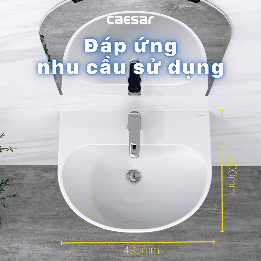 Chậu rửa lavabo treo tường chân lửng Caesar L2150+P2443 (L2150S+P2443) L2150S+P2443 - 3
