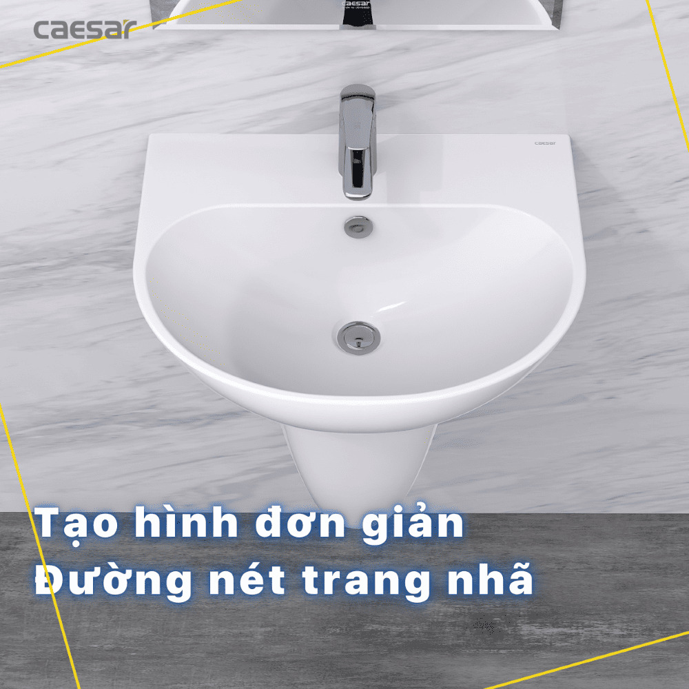 Chậu rửa lavabo treo tường chân lửng Caesar L2150+P2443 (L2150S+P2443) L2150S+P2443 - 4