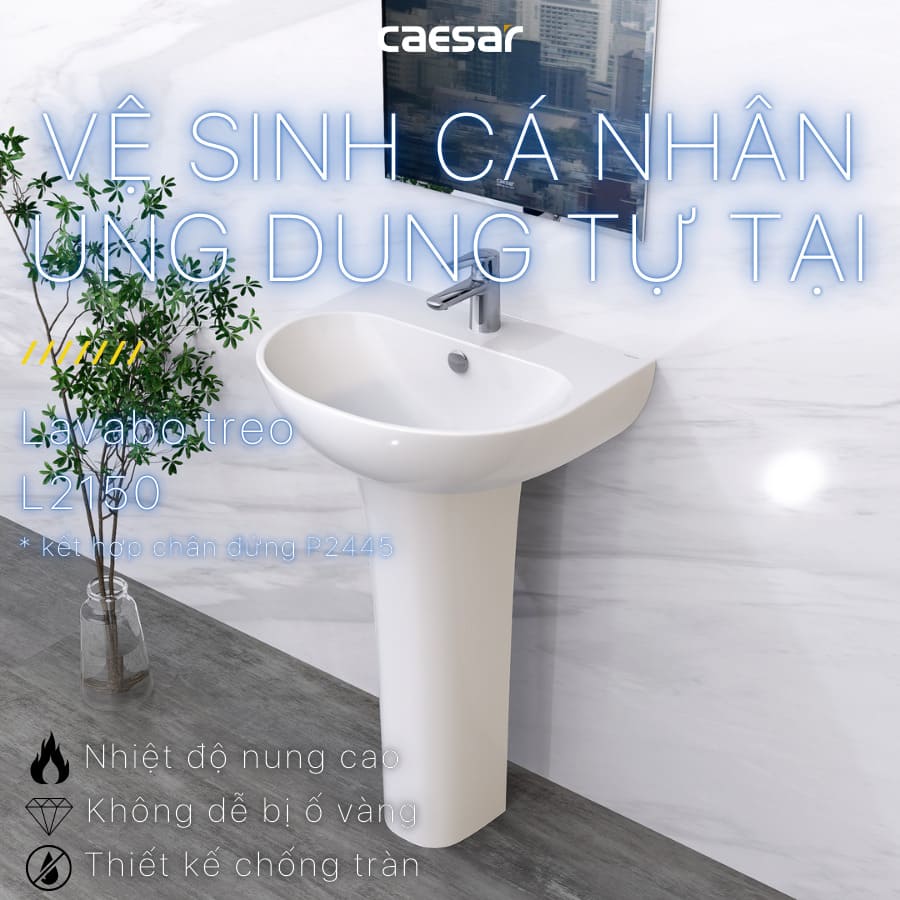 Chậu rửa lavabo treo tường chân dài Caesar L2150+P2445 (L2150S+P2445) L2150S+P2445 - 3