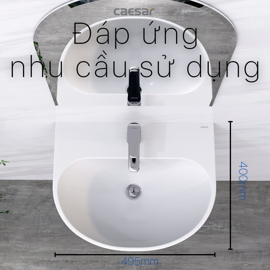 Chậu rửa lavabo treo tường chân dài Caesar L2150+P2445 (L2150S+P2445) L2150S+P2445 - 4