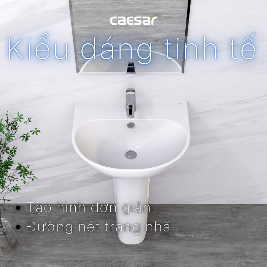 Chậu rửa lavabo treo tường chân dài Caesar L2150+P2445 (L2150S+P2445) L2150S+P2445 - 2