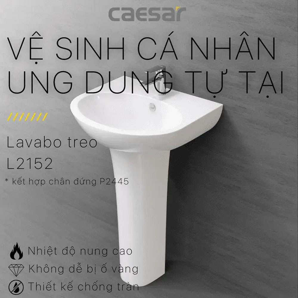 Chậu rửa lavabo treo tường chân dài Caesar L2152+P2445 L2152+P2445 - 3
