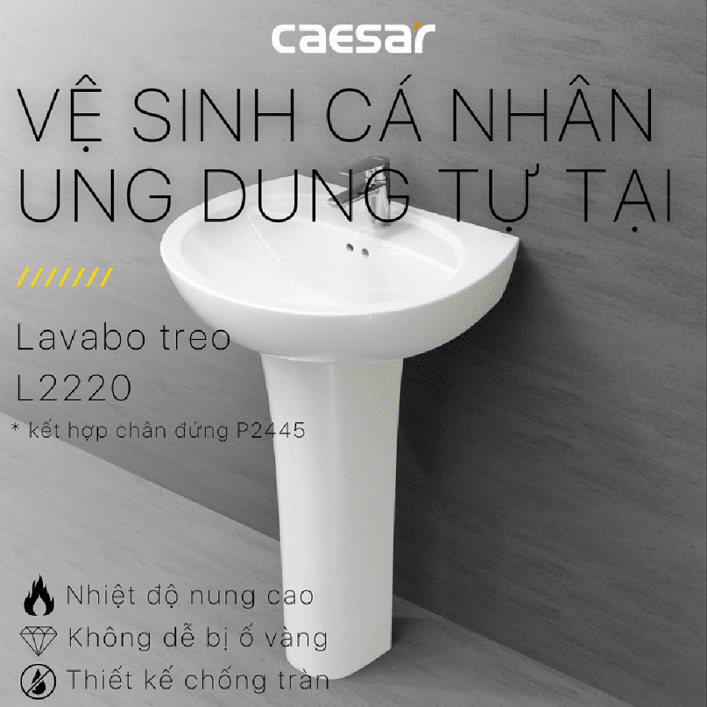 Chậu rửa lavabo treo tường chân dài Caesar L2220+P2445 L2220+P2445 - 3