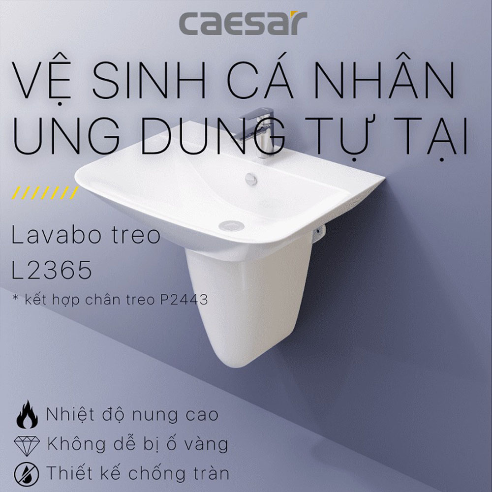 Chậu rửa lavabo treo tường chân lửng Caesar L2365+P2443 L2365+P2443 - 3