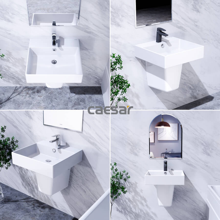 Chậu lavabo treo tường chân lửng CAESAR LF5263 + PF2463 LF5263+PF2463 - 3