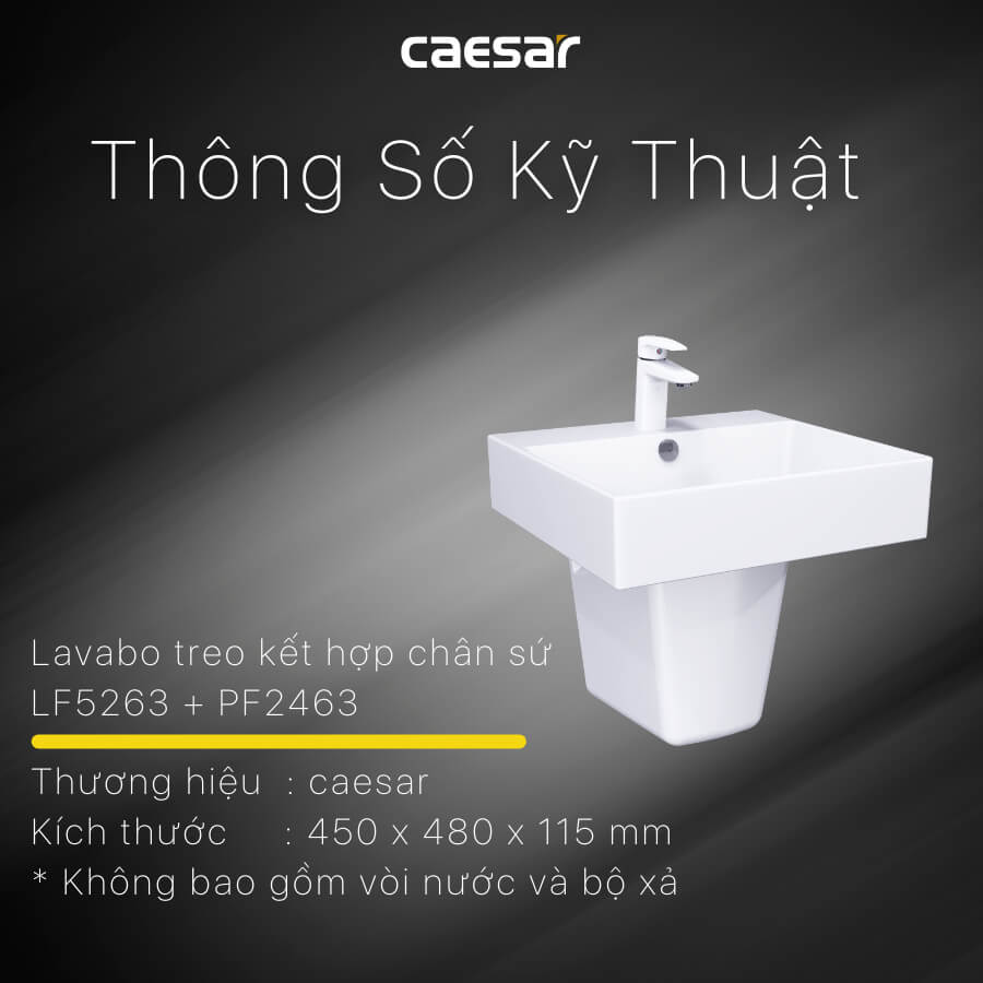 Chậu lavabo treo tường chân lửng CAESAR LF5263 + PF2463 LF5263+PF2463 - 4