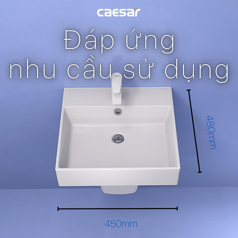 Chậu lavabo treo tường chân lửng CAESAR LF5263 + PF2463 LF5263+PF2463 - 6