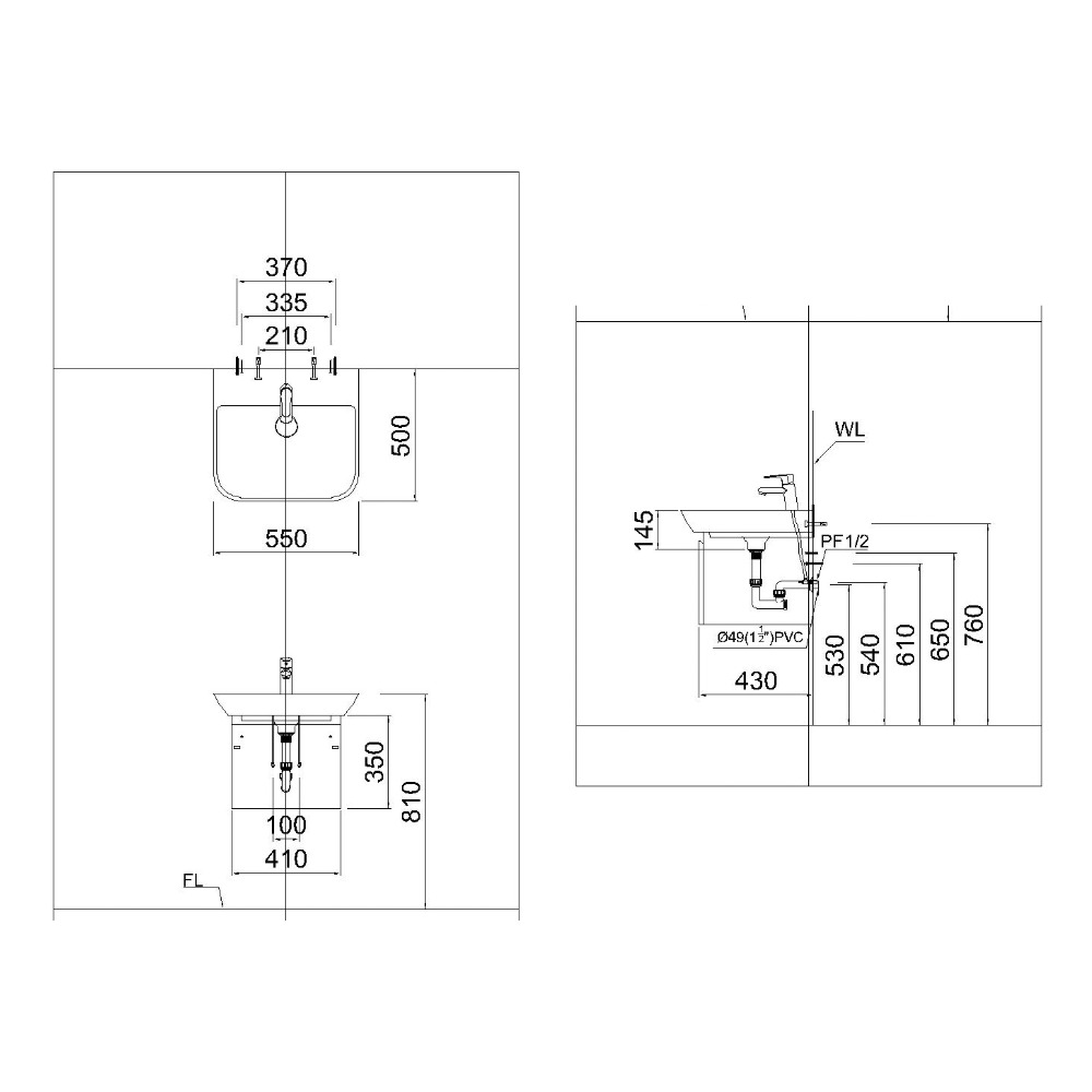 Chậu lavabo treo tường chân lửng Caesar LF5370 + PF2463 LF5370+PF2463 - 2