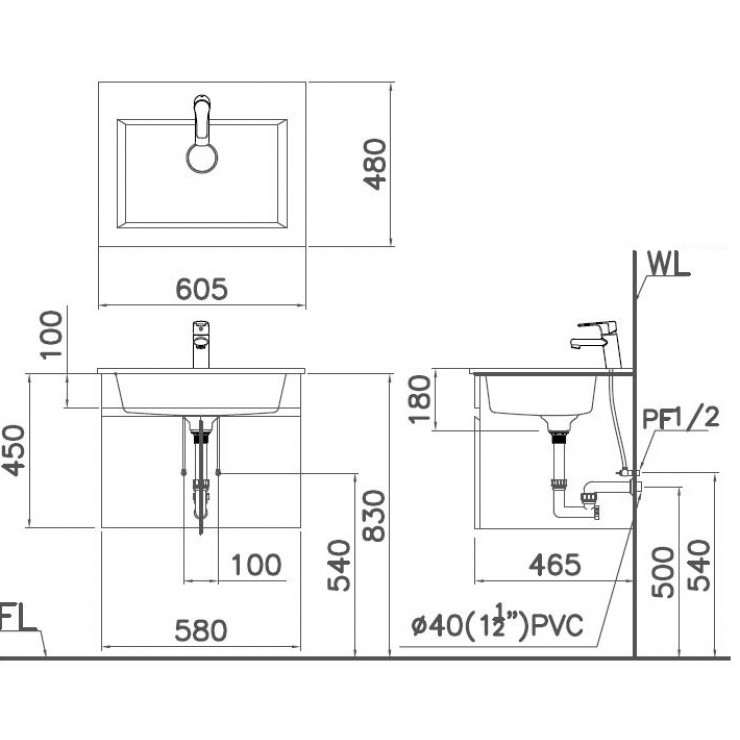 Chậu lavabo dương vành Caesar LF5017 LF5017 - 6