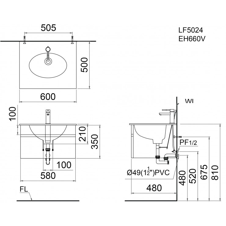 Chậu lavabo dương vành Caesar LF5024 LF5024 - 2