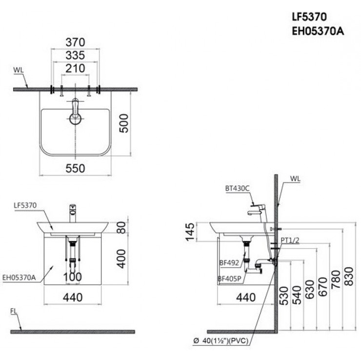 Chậu lavabo treo tường Caesar LF5370 LF5370 - 2