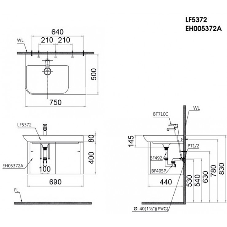 Chậu lavabo treo tường Caesar LF5372 LF5372 - 2