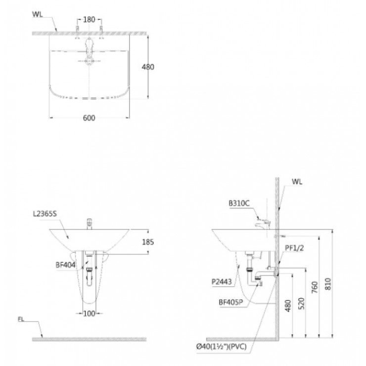 Chậu rửa lavabo treo tường Caesar L2365 L2365 - 6
