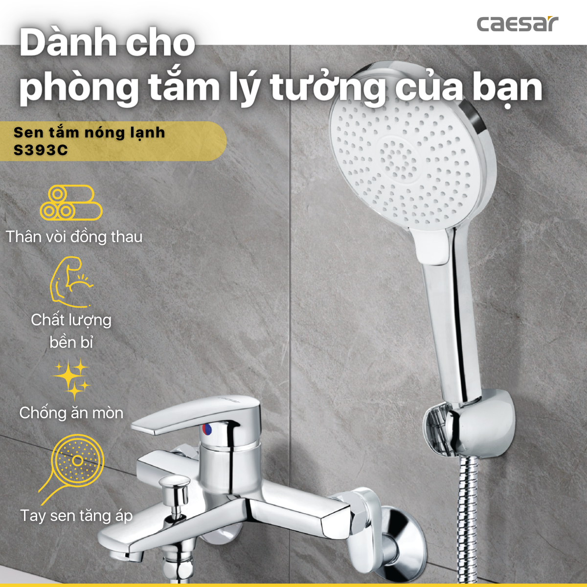 Bộ sen cây tắm đứng nóng lạnh Caesar BS124+S393C BS124+S393C - 6