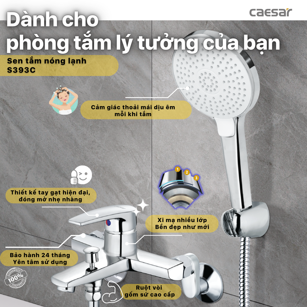 Bộ sen cây tắm đứng nóng lạnh Caesar BS126+S393C BS126+S393C - 2