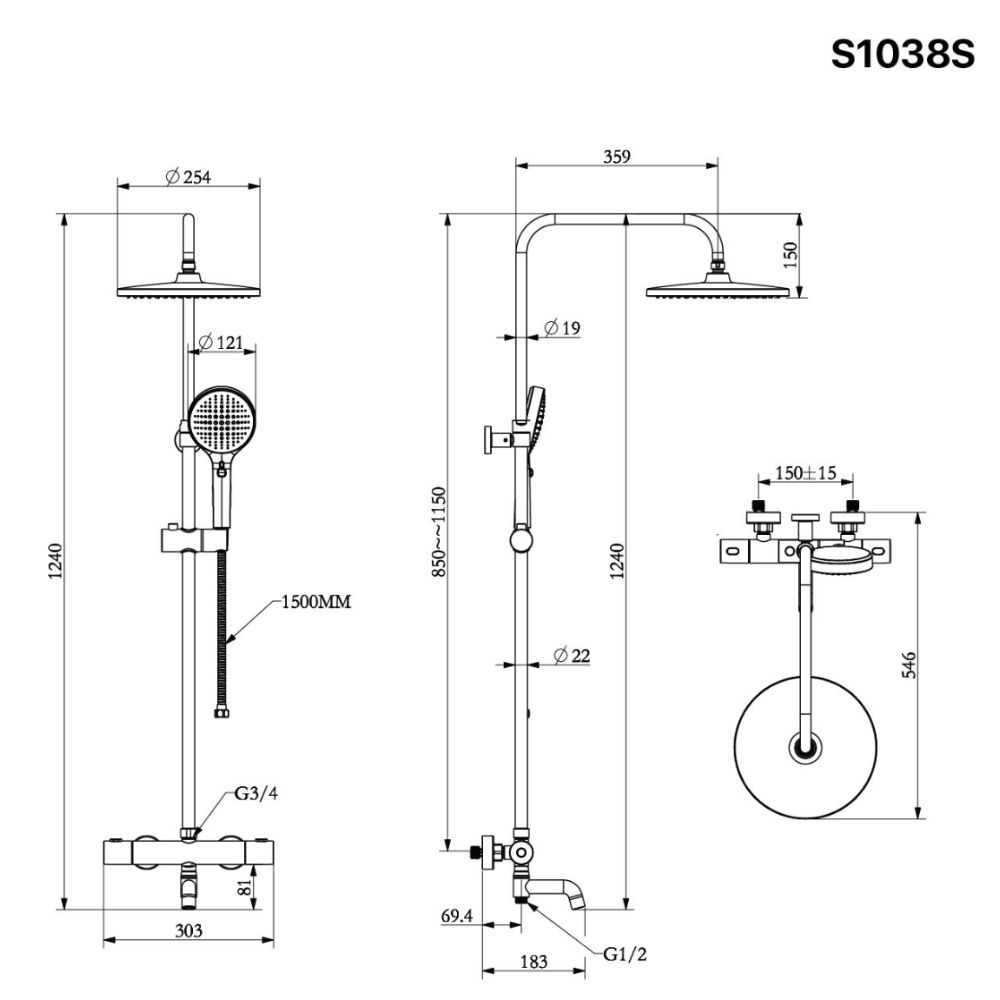 Bộ sen tắm cây nhiệt độ Caesar S1038S S1038S - 2