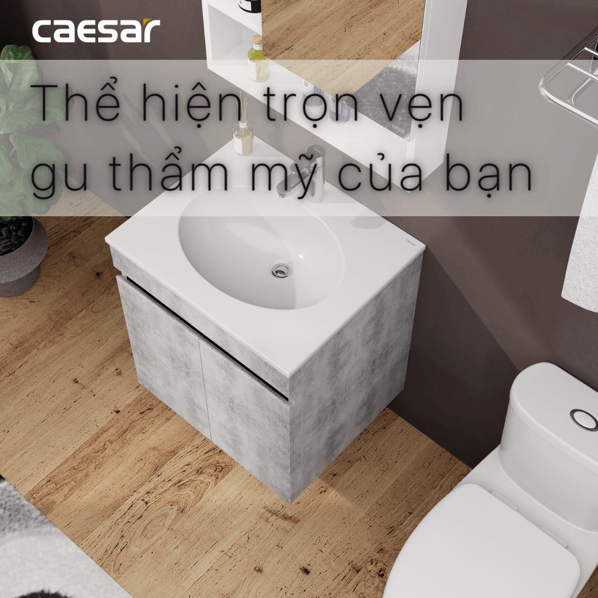 Bộ tủ chậu cabinet treo màu xám đậm Caesar LF5024+EH05024ASV LF5024+EH05024ASV - 5