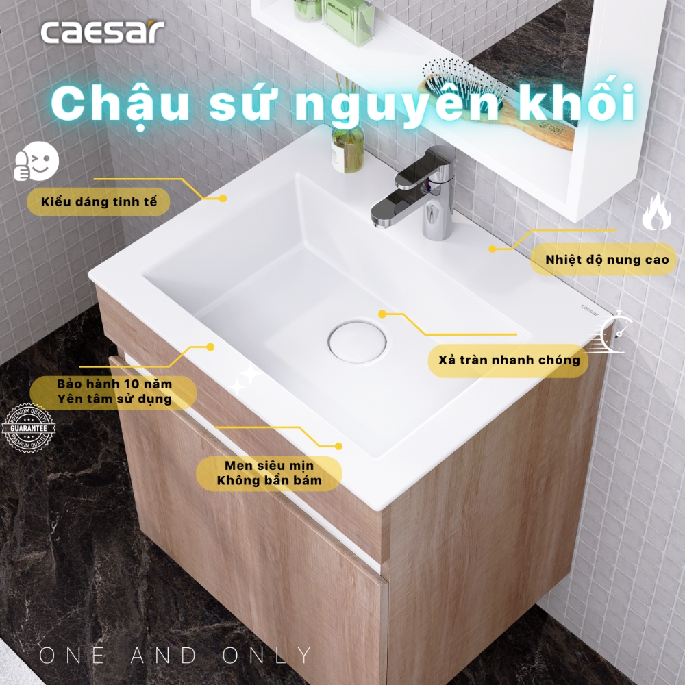 Bộ tủ chậu cabinet treo vân gỗ Caesar LF5017+EH15017AW7V LF5017+EH15017AW7V - 3