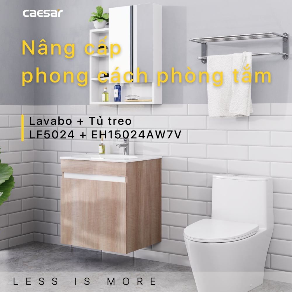 Bộ tủ chậu cabinet treo vân gỗ Caesar LF5024+EH15024AW7V LF5024+EH15024AW7V - 2