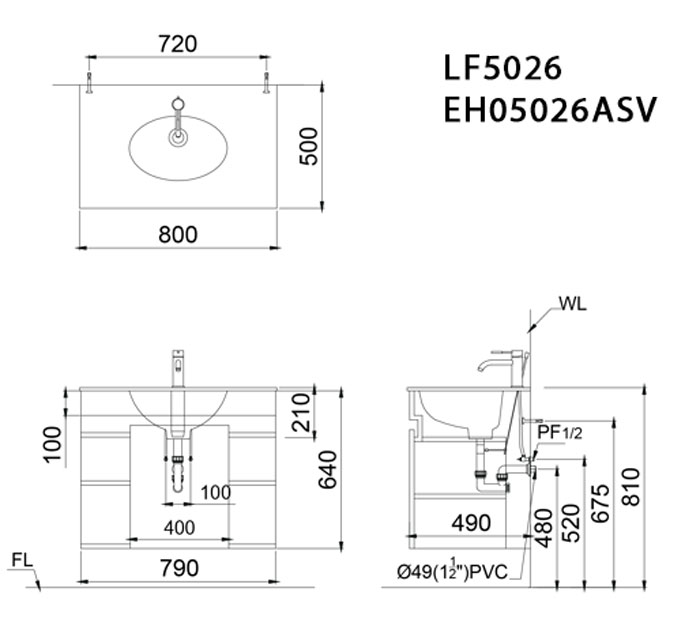 Bộ tủ chậu cabinet treo màu xám đậm Caesar LF5026+EH05026ASV LF5026+EH05026ASV - 6