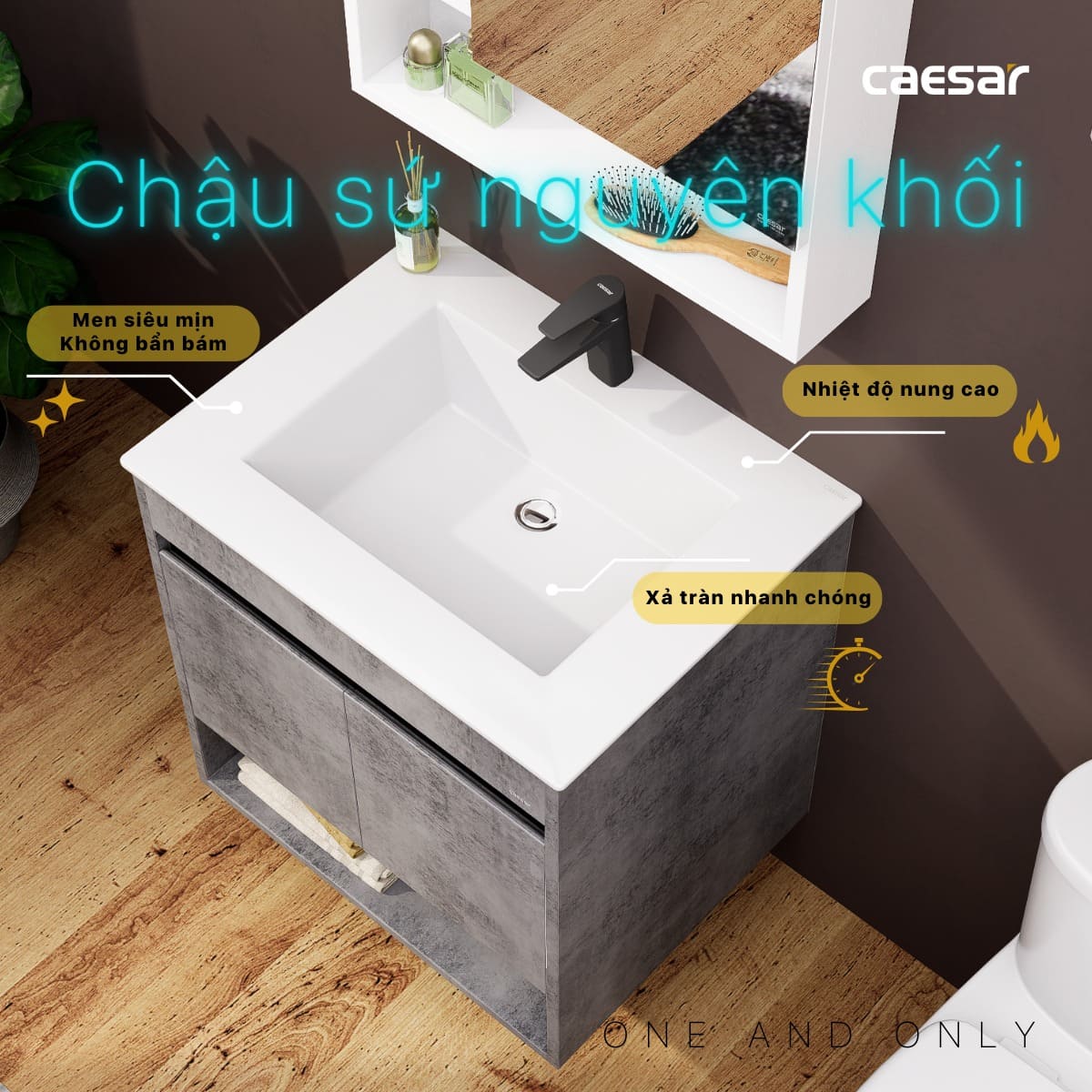Tủ chậu cabinet treo màu xám đậm Caesar LF5030+EH05030ASV LF5030+EH05030ASV - 6