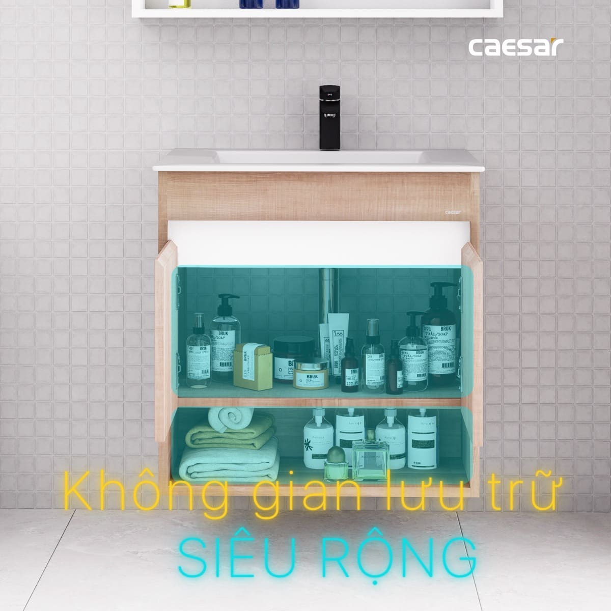 Tủ chậu cabinet treo màu vân gỗ nhạt Caesar LF5030+EH15030AW7V LF5030+EH15030AW7V - 6