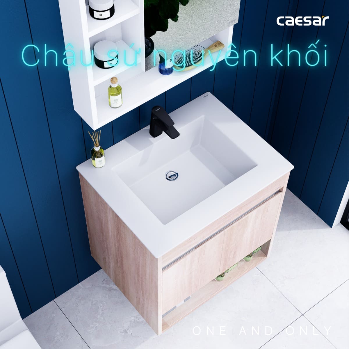Tủ chậu cabinet treo màu vân gỗ nhạt Caesar LF5030+EH15030AW7V LF5030+EH15030AW7V - 3