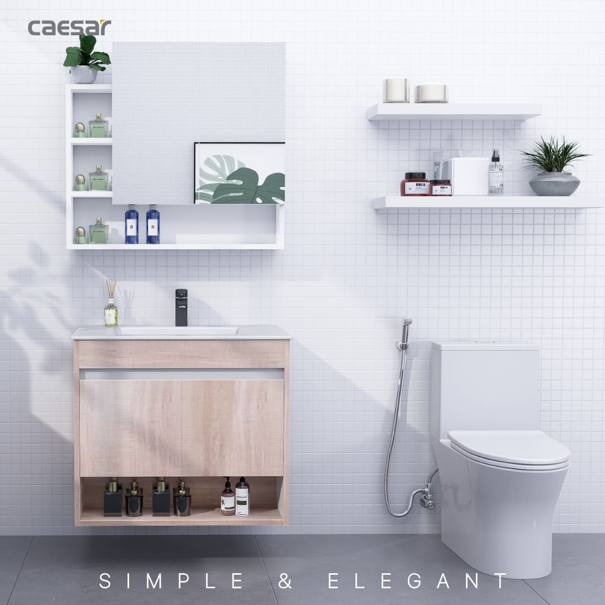 Tủ chậu cabinet treo màu vân gỗ nhạt Caesar LF5032+EH15032AW7V LF5032+EH15032AW7V - 3