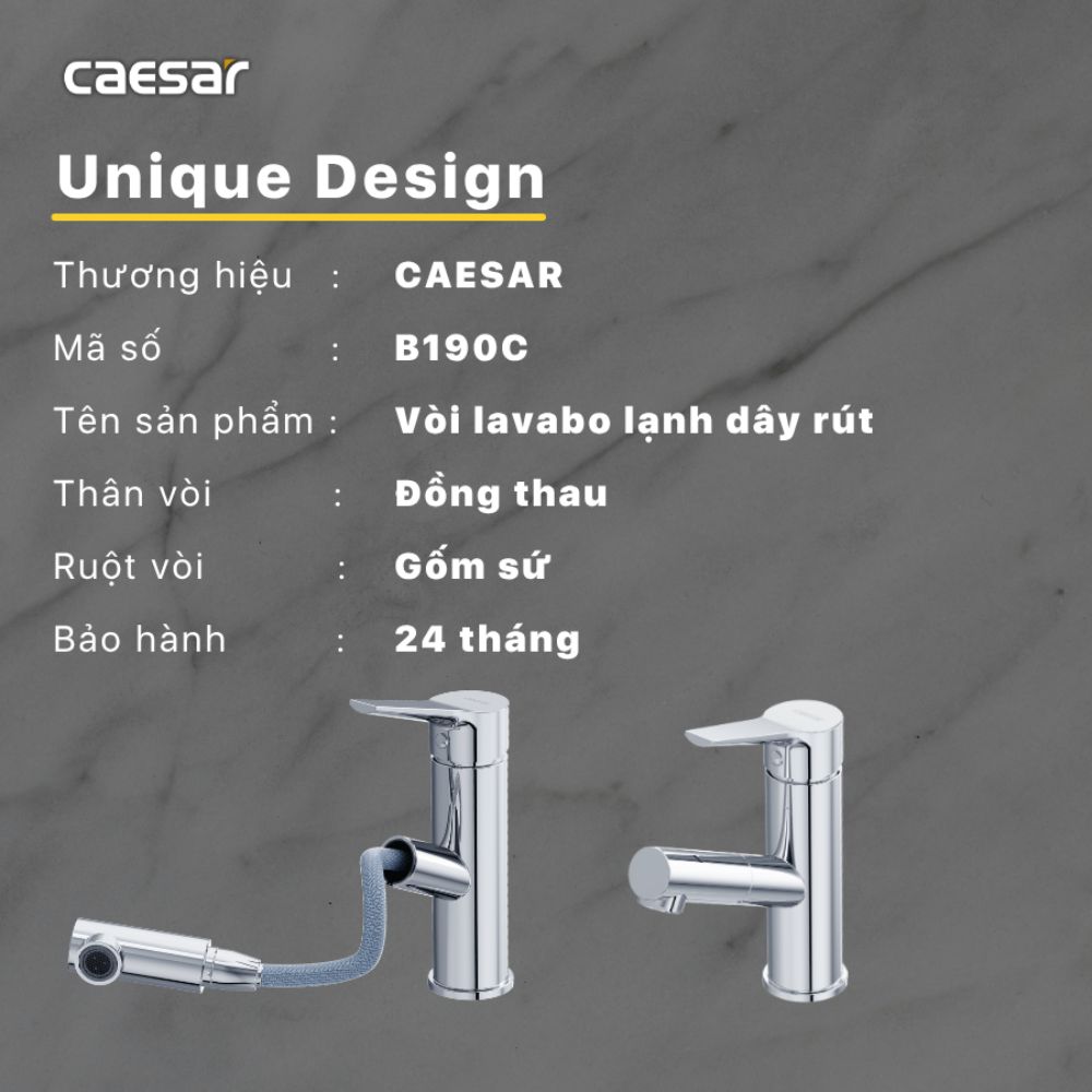 Vòi chậu lavabo lạnh dây rút Caesar B190C B190C - 2