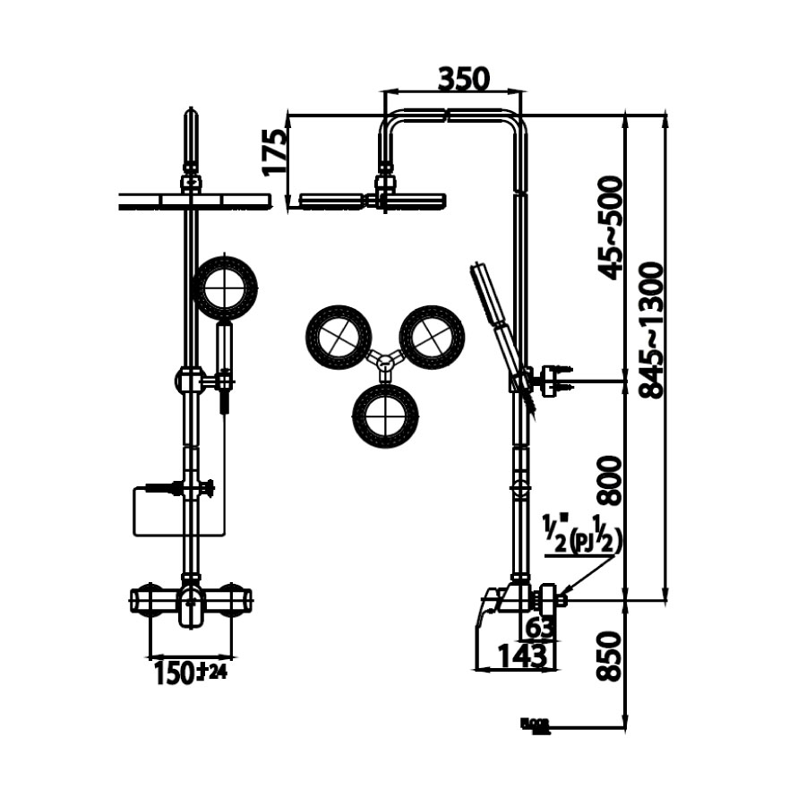 Bộ sen cây COTTO CT2071W nóng lạnh 3 vòng tròn CT2071W - 2