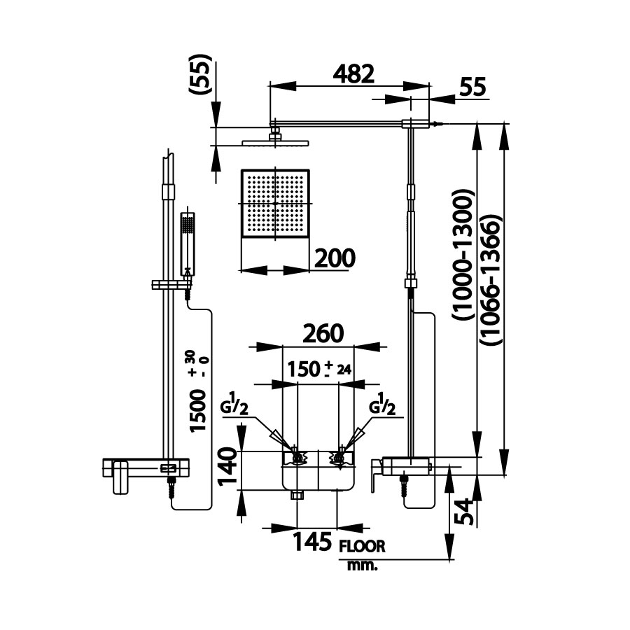 Bộ sen cây COTTO CT2241W nóng lạnh bát vuông CT2241W - 2