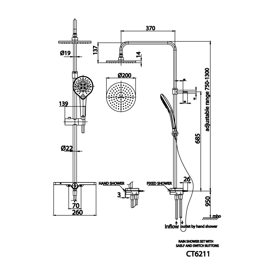 Thân sen tắm đứng COTTO CT6211 CT6211 - 2