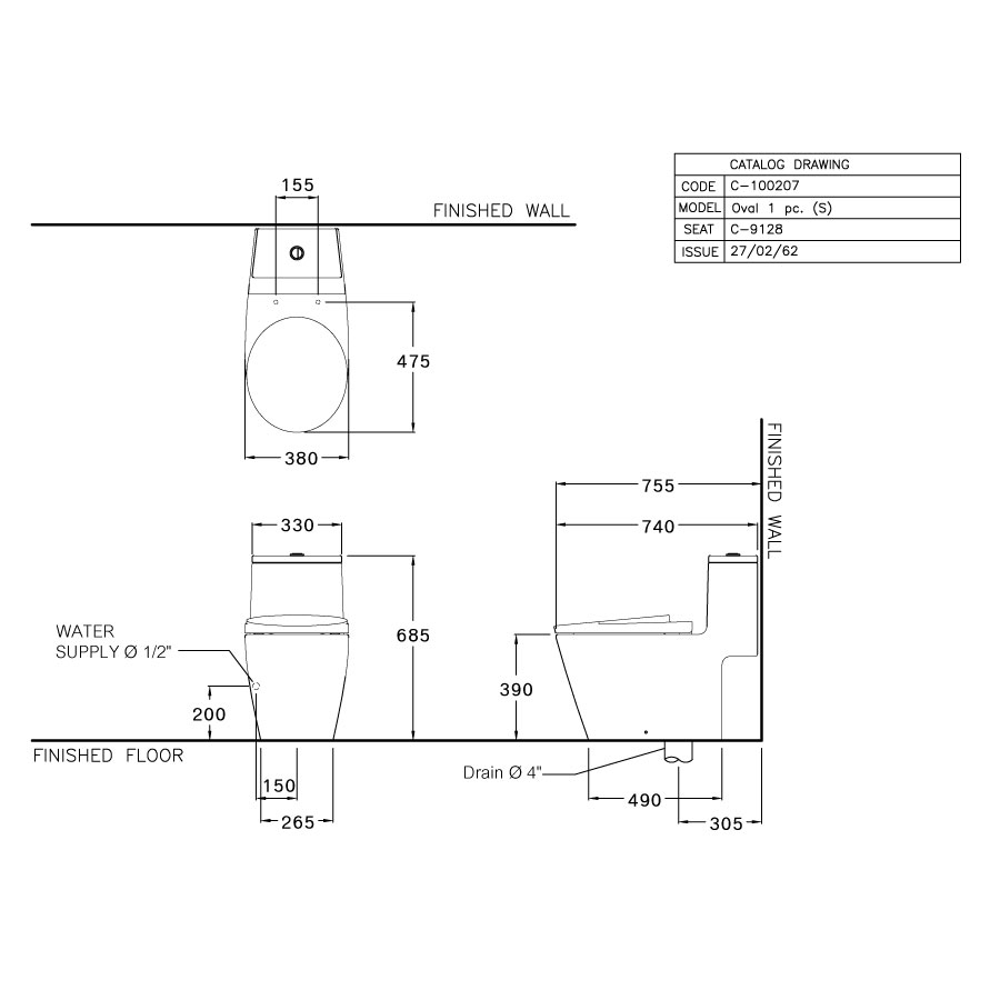 Bồn cầu 1 khối COTTO C100207 nắp êm dòng Oval C100207 - 2