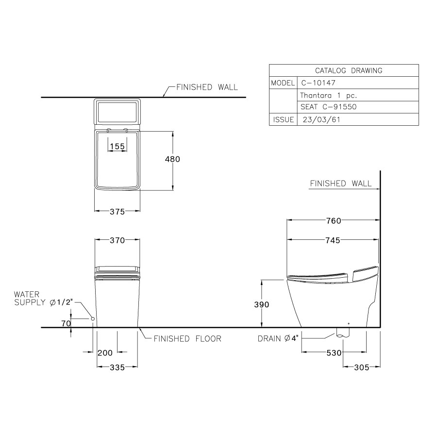 Bồn cầu 1 khối COTTO C10147 nắp êm dòng Thantara C10147 - 2