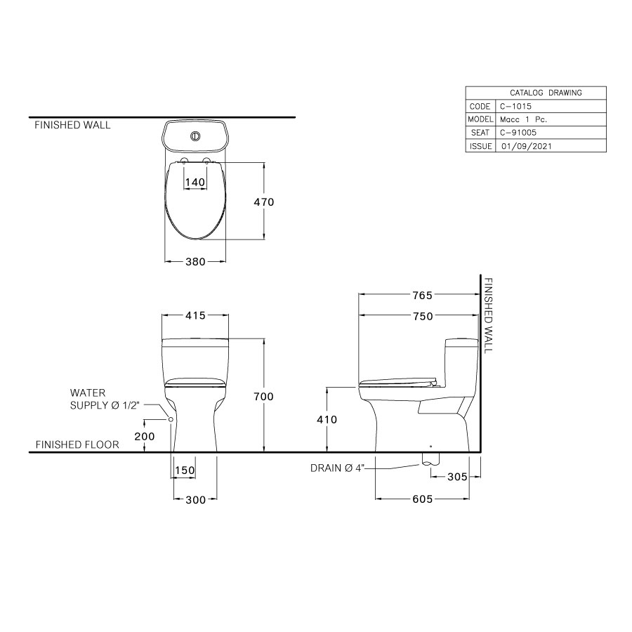 Bồn cầu 1 khối COTTO C1015 nắp êm dòng Macc C1015 - 2