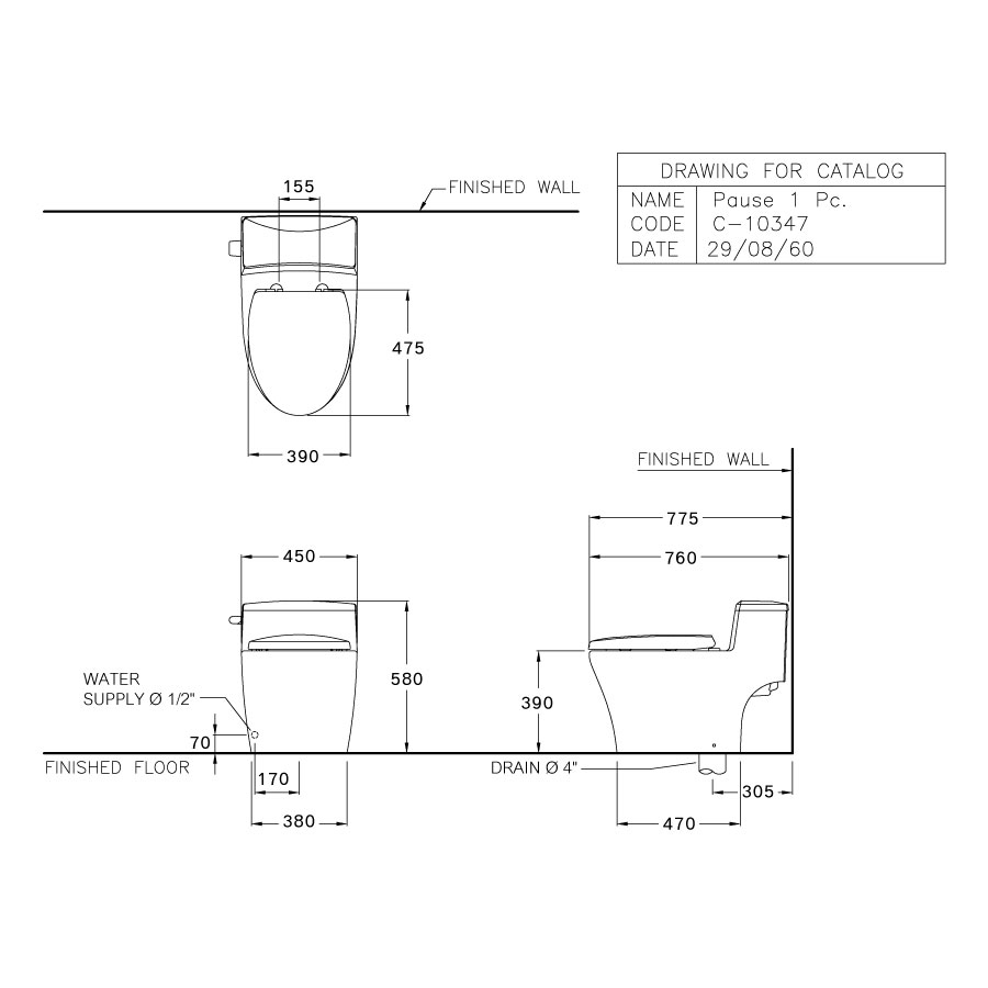 Bồn cầu 1 khối COTTO C10347 nắp êm dòng Pause C10347 - 2