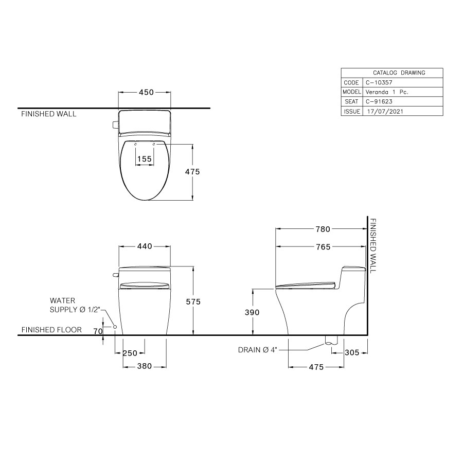 Bồn cầu 1 khối COTTO C10357 nắp êm dòng Veranda C10357 - 2