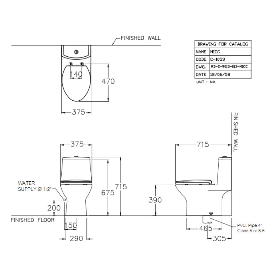Bồn cầu 1 khối COTTO C1053 nắp êm dòng Micc C1053 - 5