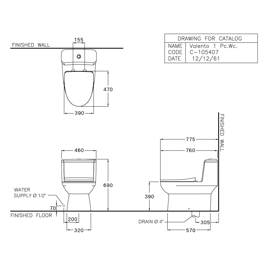 Bồn cầu 1 khối COTTO C105407 nắp êm dòng Valento C105407 - 2