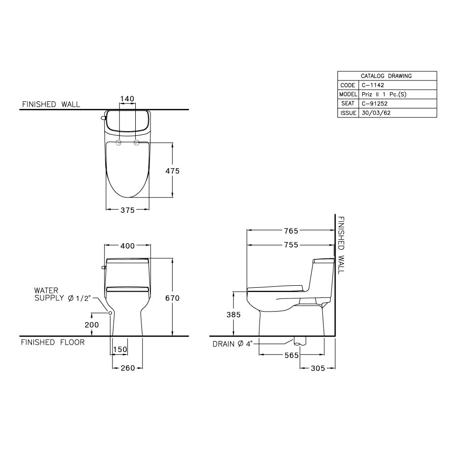 Bồn cầu 1 khối COTTO C1142 nắp êm dòng Priz II C1142 - 2