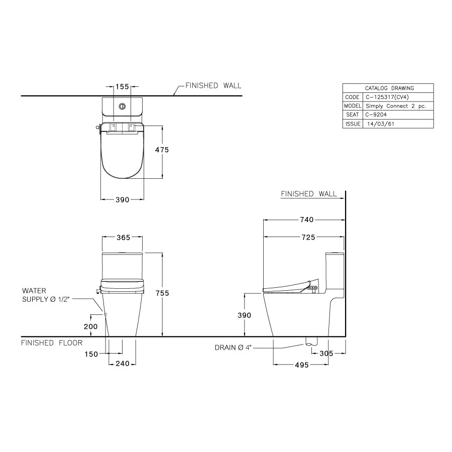Bồn cầu 2 khối COTTO C125317 nắp êm dòng Simply Connect C125317 - 2